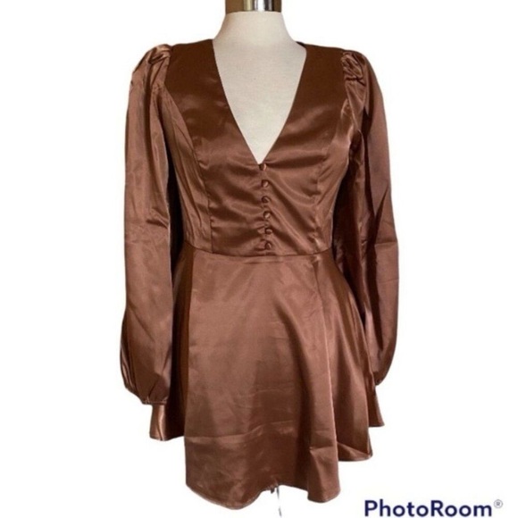AFRM Madine Long Sleeve Satin Fit and Flare Dress M - Picture 3 of 9